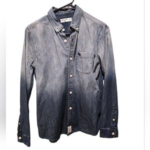 Abercrombie Kids Boys Indigo Ombre Denim Button Down Shirt Size 15/16